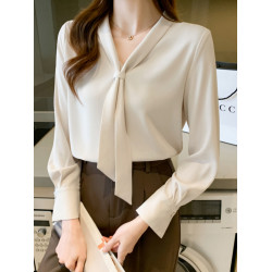 職業襯衫女秋季2025年新款寬松顯瘦百搭v領工作服長袖洋氣上衣潮