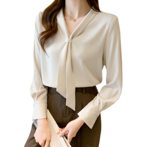 職業襯衫女秋季2025年新款寬松顯瘦百搭v領工作服長袖洋氣上衣潮