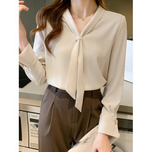 職業襯衫女秋季2025年新款寬松顯瘦百搭v領工作服長袖洋氣上衣潮