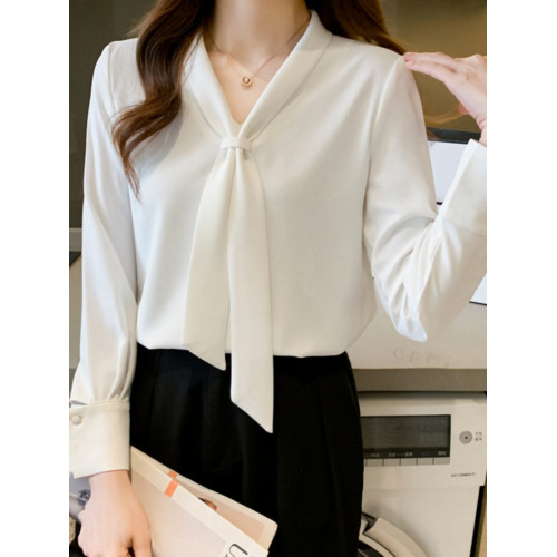 職業襯衫女秋季2025年新款寬松顯瘦百搭v領工作服長袖洋氣上衣潮