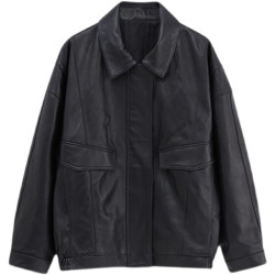 秋冬加絨港風復古休閒寬松廓形酷帥潮黑色拉鍊機車皮衣夾克外套女