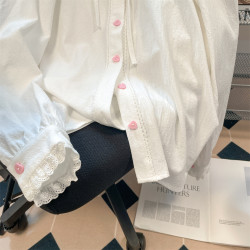 日系軟妹可愛娃娃領蕾絲花邊jk襯衫女春秋小個子復古內搭長袖上衣