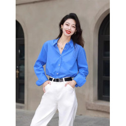 今年流行2025春秋裝新款獨特別致上衣顯瘦氣質襯衣克萊因藍襯衫女