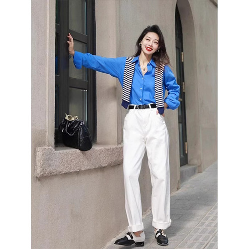 今年流行2025春秋裝新款獨特別致上衣顯瘦氣質襯衣克萊因藍襯衫女