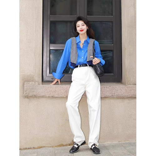 今年流行2025春秋裝新款獨特別致上衣顯瘦氣質襯衣克萊因藍襯衫女
