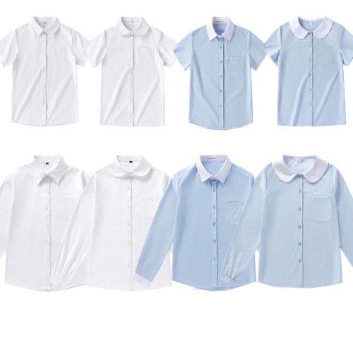 女長短袖襯衫上衣V領圓領姓姓領白色粉色藍色黑色JK工作班服校服