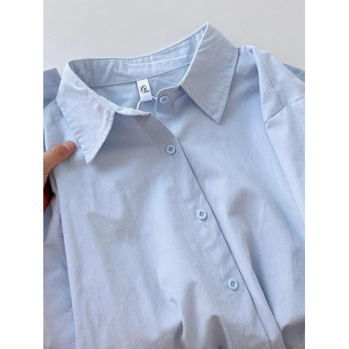 夏季純棉襯衫女防曬2025新款小個子藍色襯衣內搭曡穿白色上衣秋季