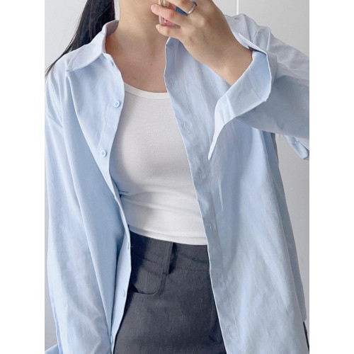 夏季純棉襯衫女防曬2025新款小個子藍色襯衣內搭曡穿白色上衣秋季