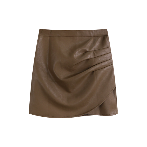 黑色小皮裙女春秋新款大碼胖mm高腰褶皺半身裙防走光包臀a字短裙