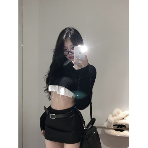 辣妹黑色半身裙女春秋新款高腰顯瘦性感彈力修身一步裙包臀短裙子