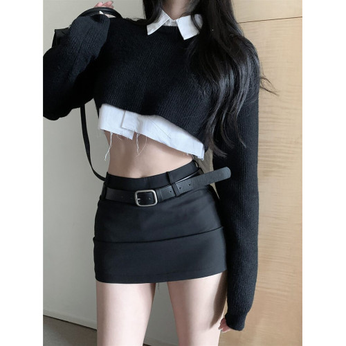 辣妹黑色半身裙女春秋新款高腰顯瘦性感彈力修身一步裙包臀短裙子