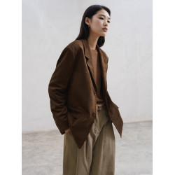 深棕咖麂皮絨西裝外套女2025春秋新款美式復古高級感小衆西服皮衣