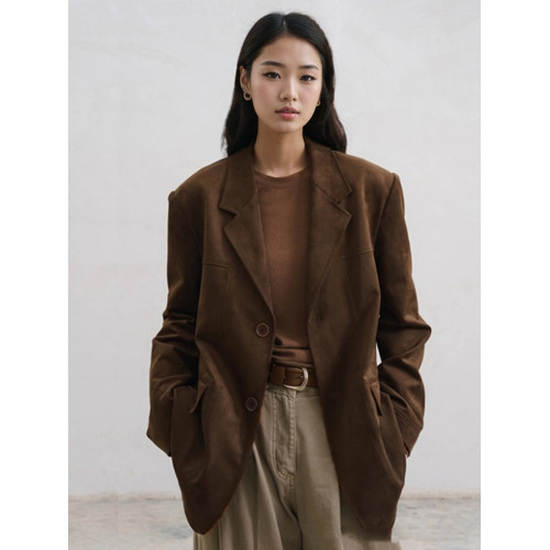 深棕咖麂皮絨西裝外套女2025春秋新款美式復古高級感小衆西服皮衣 深棕咖麂皮絨西裝外套女2025春秋新款美式復古高級感小衆西服皮衣