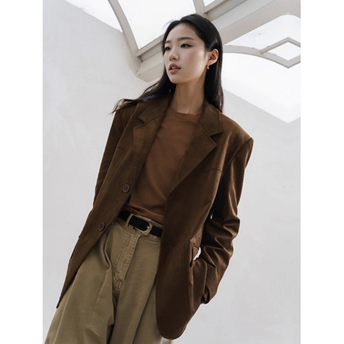 深棕咖麂皮絨西裝外套女2025春秋新款美式復古高級感小衆西服皮衣 深棕咖麂皮絨西裝外套女2025春秋新款美式復古高級感小衆西服皮衣