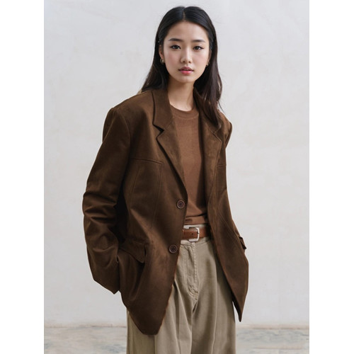深棕咖麂皮絨西裝外套女2025春秋新款美式復古高級感小衆西服皮衣 深棕咖麂皮絨西裝外套女2025春秋新款美式復古高級感小衆西服皮衣