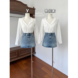 【露絲襯衣】設計感大領口白色襯衫長袖女秋季短款