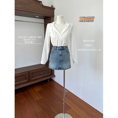 【露絲襯衣】設計感大領口白色襯衫長袖女秋季短款