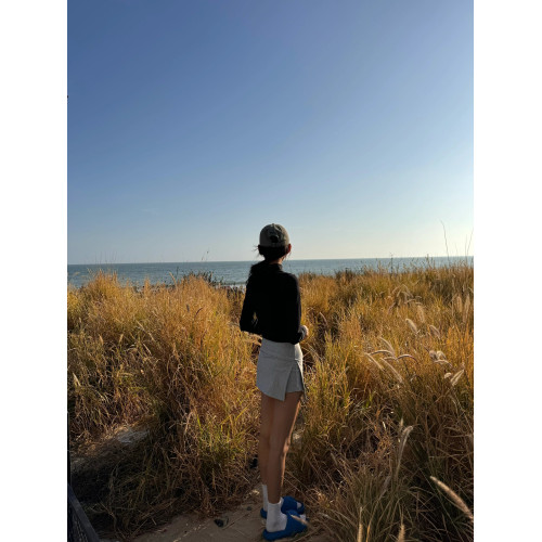 防走光休閒運動短裙褲女春秋黑色灰色兩色開叉半身裙包臀裙小個子