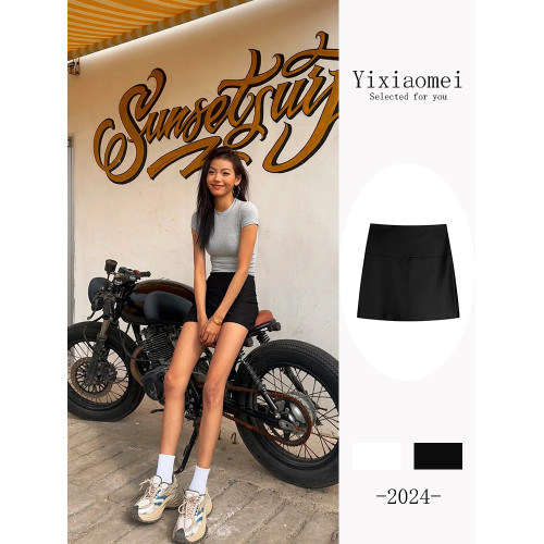 防走光休閒運動短裙褲女春秋黑色灰色兩色開叉半身裙包臀裙小個子