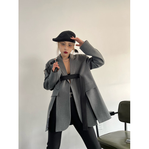 2025年春夏新款設計感小衆灰色韓版顯瘦氣質女神範高級西裝上衣女 2025年春夏新款設計感小衆灰色韓版顯瘦氣質女神範高級西裝上衣女