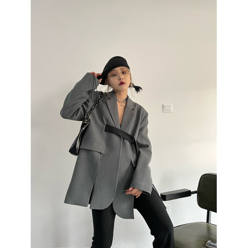 2025年春夏新款設計感小衆灰色韓版顯瘦氣質女神範高級西裝上衣女 2025年春夏新款設計感小衆灰色韓版顯瘦氣質女神範高級西裝上衣女