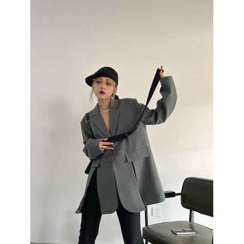 2025年春夏新款設計感小衆灰色韓版顯瘦氣質女神範高級西裝上衣女 2025年春夏新款設計感小衆灰色韓版顯瘦氣質女神範高級西裝上衣女