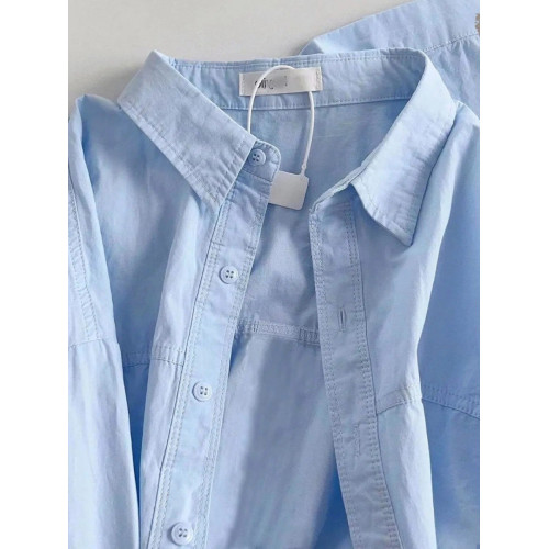 100%棉輕奢藍色襯衫女長袖2025新款寬松超好看上衣襯衣防曬外套