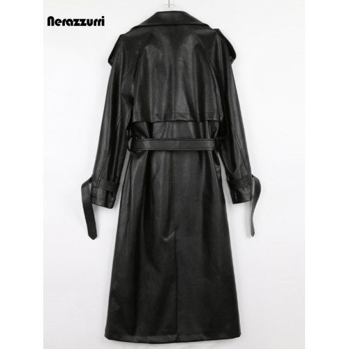 nerazzurri白色pu皮衣外套女腰帶寬松黑色休閒皮風衣長款春季新款 nerazzurri白色pu皮衣外套女腰帶寬松黑色休閒皮風衣長款春季新款