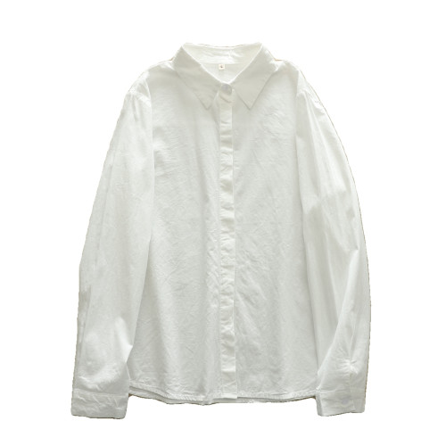 2025春季文藝小清新木釦通勤純棉白襯衫女長袖打底衫修身上衣襯衣