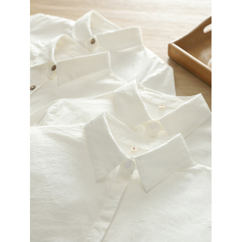 2025春季文藝小清新木釦通勤純棉白襯衫女長袖打底衫修身上衣襯衣