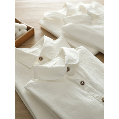 2025春季文藝小清新木釦通勤純棉白襯衫女長袖打底衫修身上衣襯衣