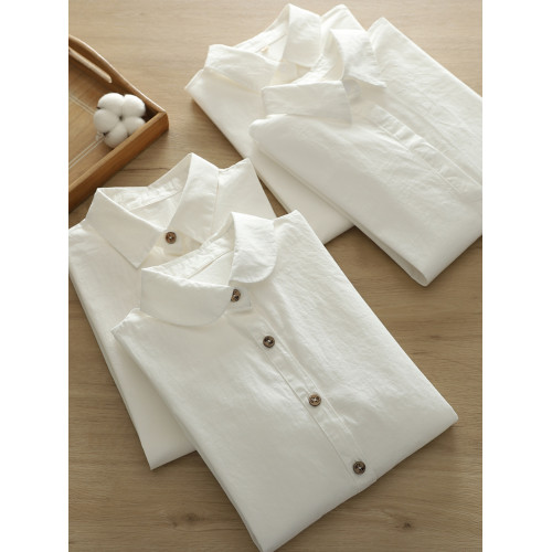 2025春季文藝小清新木釦通勤純棉白襯衫女長袖打底衫修身上衣襯衣