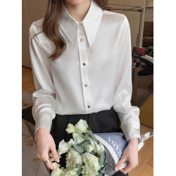 拉夏貝爾醋酸緞面襯衫女春秋2025年新款高級外穿時尚氣質職業襯衣