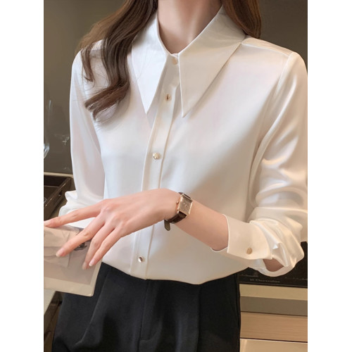拉夏貝爾醋酸緞面襯衫女春秋2025年新款高級外穿時尚氣質職業襯衣