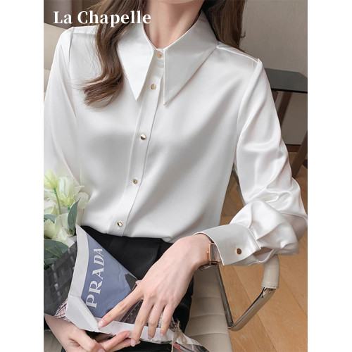 拉夏貝爾醋酸緞面襯衫女春秋2025年新款高級外穿時尚氣質職業襯衣