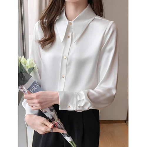 拉夏貝爾醋酸緞面襯衫女春秋2025年新款高級外穿時尚氣質職業襯衣