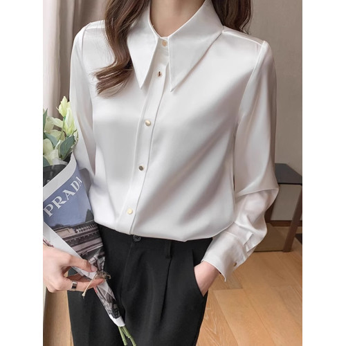 拉夏貝爾醋酸緞面襯衫女春秋2025年新款高級外穿時尚氣質職業襯衣