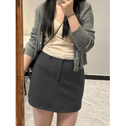 灰色西裝短裙女小個子夏季大碼胖mm高腰顯瘦梨型身材a字半身裙子