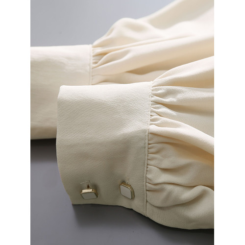 氣質杏色木耳邊娃娃領襯衫女2025春秋款寬松設計感燈籠袖別致上衣