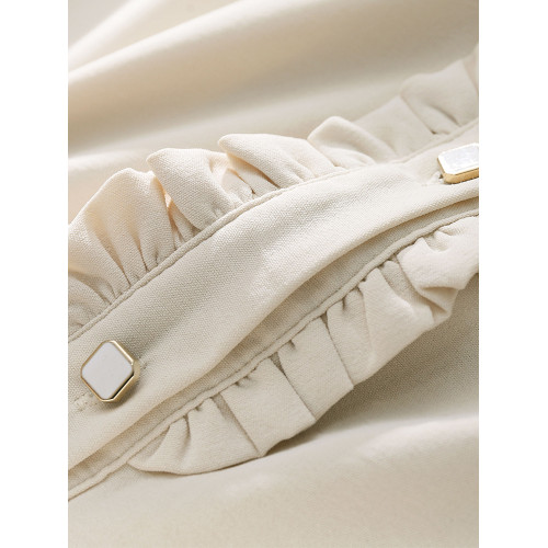 氣質杏色木耳邊娃娃領襯衫女2025春秋款寬松設計感燈籠袖別致上衣