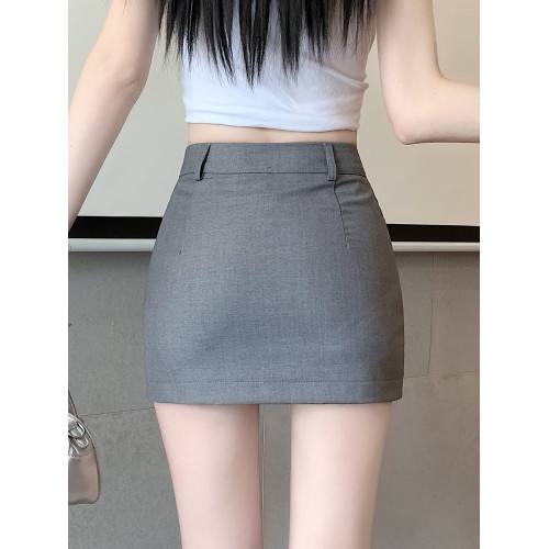 灰色西裝半身裙女夏季2025新款小個子高腰休閒防走光a字包臀短裙 灰色西裝半身裙女夏季2025新款小個子高腰休閒防走光a字包臀短裙