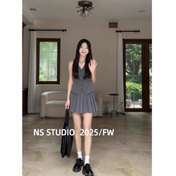 法式無袖灰色上衣高級感百搭套裝時尚背心馬甲休閒小西裝外套女夏