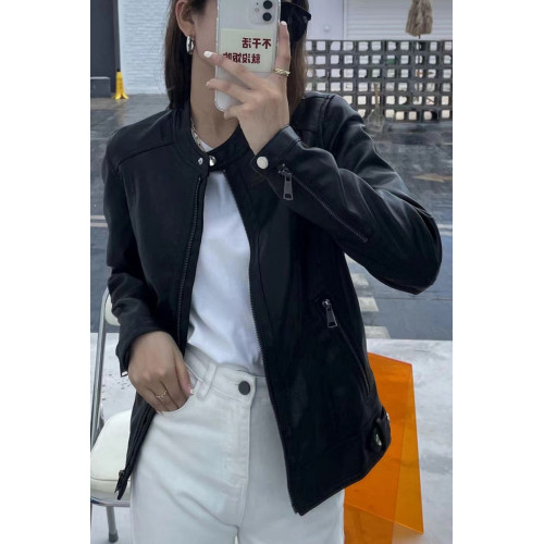 春秋新款圓領皮衣外套女氣質柔軟長袖修身顯瘦水洗皮設計感外搭潮 春秋新款圓領皮衣外套女氣質柔軟長袖修身顯瘦水洗皮設計感外搭潮