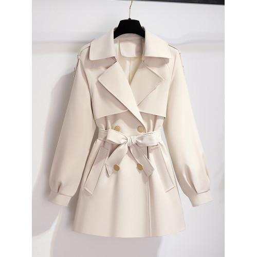 米白色短款風衣女款2025新款今年流行爆款小個子春秋季高級感外套 米白色短款風衣女款2025新款今年流行爆款小個子春秋季高級感外套