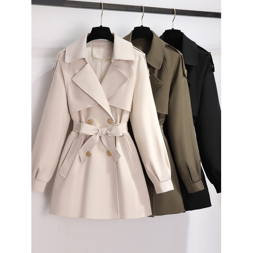 米白色短款風衣女款2025新款今年流行爆款小個子春秋季高級感外套 米白色短款風衣女款2025新款今年流行爆款小個子春秋季高級感外套