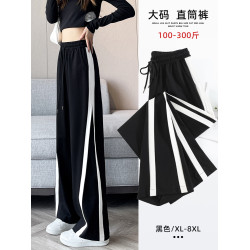 大碼女褲200斤胖mm春秋窄版濶腿褲子加肥加大寬松顯瘦高腰休閒褲