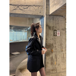 皮衣女黑色西裝皮衣外套酷颯2025秋季新款女裝高級感皮夾克小個子