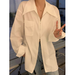 外套女早秋2025新款法式設計感小衆白色拉鍊襯衫秋冬別致襯衣上衣