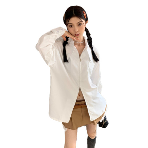 外套女早秋2025新款法式設計感小衆白色拉鍊襯衫秋冬別致襯衣上衣
