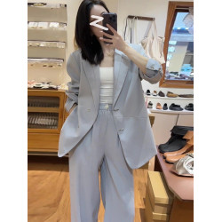 高級感西裝外套女春秋新款氣質設計感輕奢灰藍色西裝兩件套正裝潮